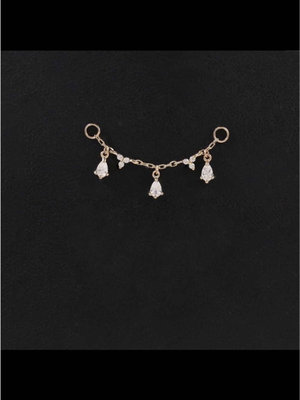 14K Solid Gold Clear CZ Teardrop Dangle Chain